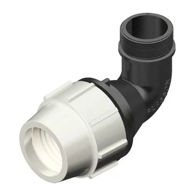 Plastic threaded 90° elbow fitting with external thread, Plasson